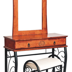 1102 toaletní stolek se zrcadlem a taburetkou dřevo antická třešeň/ černý kov (S) (K150-E)***