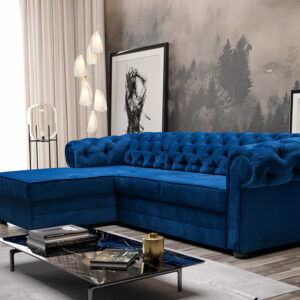VALÉRIE  Pravá – (Valentino) sedací souprava tmavě modrá  RIVIÉRA  81/ nohy wenge (FE) kolekce – „E“ (K250-Z)