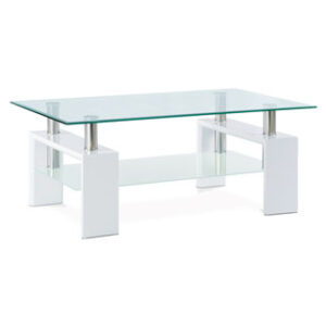 Konferenční stolek 110x60x45 cm, bílý lesk / čiré sklo 8 mm