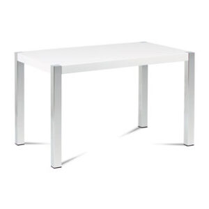 Jídelní stůl 120×75 cm, MDF deska, bílý vysoký lesk, chromované nohy