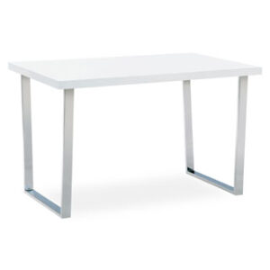 Jídelní stůl 120×75 cm, MDF deska, bílý vysoký lesk, chromovaná podnož