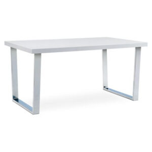 Jídelní stůl 150×90 cm, MDF deska, bílý vysoký lesk, chromovaná podnož