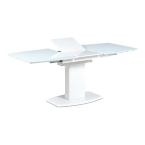 Jídelní stůl 140+40×80 cm, bílé sklo + bílá MDF