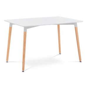 Jídelní stůl 120x80x76 cm, MDF / kovová kostrukce – bílý matný lak, dřevěné nohy