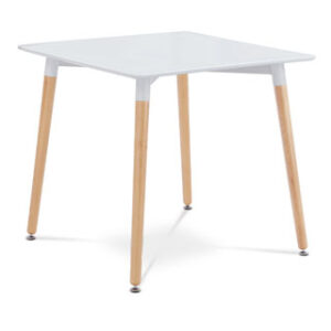 Jídelní stůl 80x80x76 cm, MDF / kovová kostrukce – bílý matný lak, dřevěné nohy