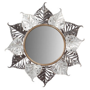 Zrcadlo, nástěnná kovová dekorace, motiv lipových listů