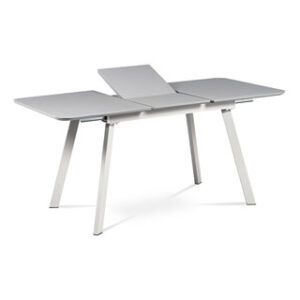 Jídelní stůl 120+40×80 cm, šedá matná MDF+šedé sklo, kov šedý mat